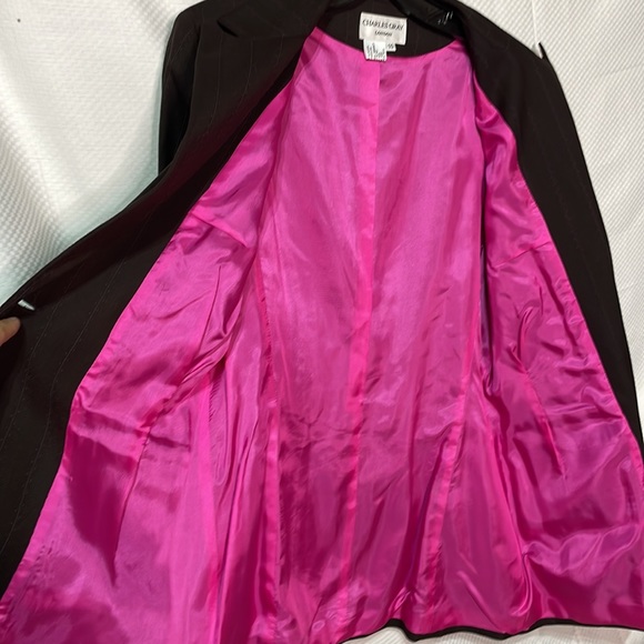 Charles Gray 10 brown pink wool blend 1 button longer style euc worn once - Picture 9 of 11